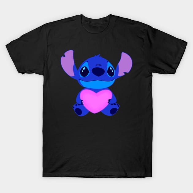 Stitch with heart T-Shirt by LillyRose101